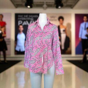 PINK/WHITE PAISLEY BUTTON DOWN